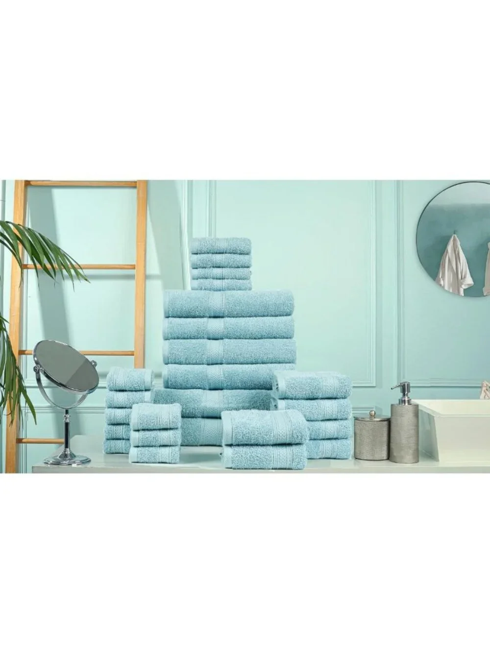 100% Cotton 24-Piece Bath Towel Set - Soft, Absorbent, Ocean Blue for Bathroom